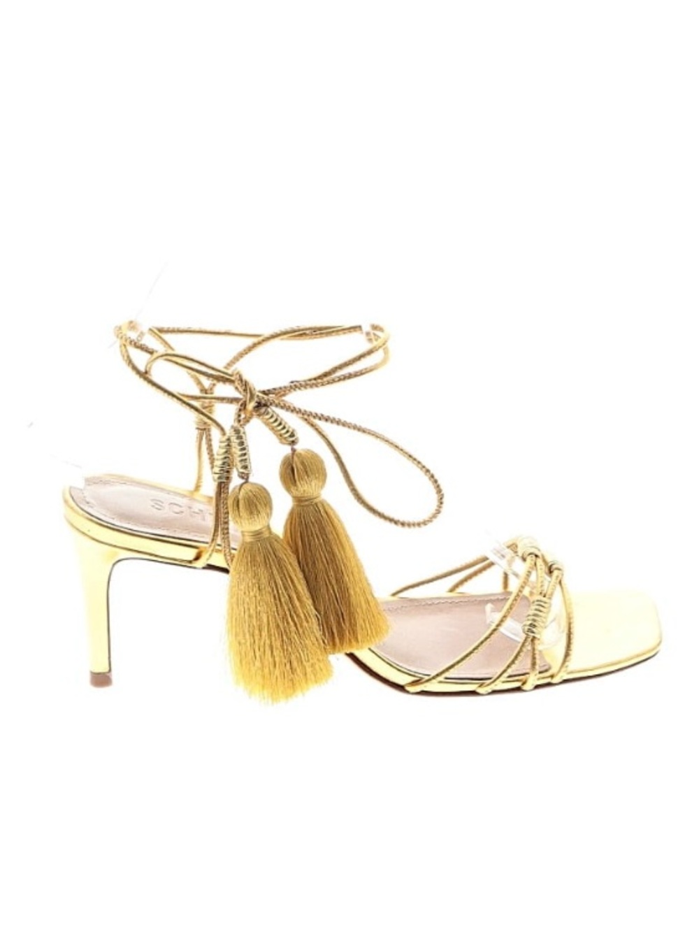 SCHUTZ Gold Leather Tassel Wrap Sandals